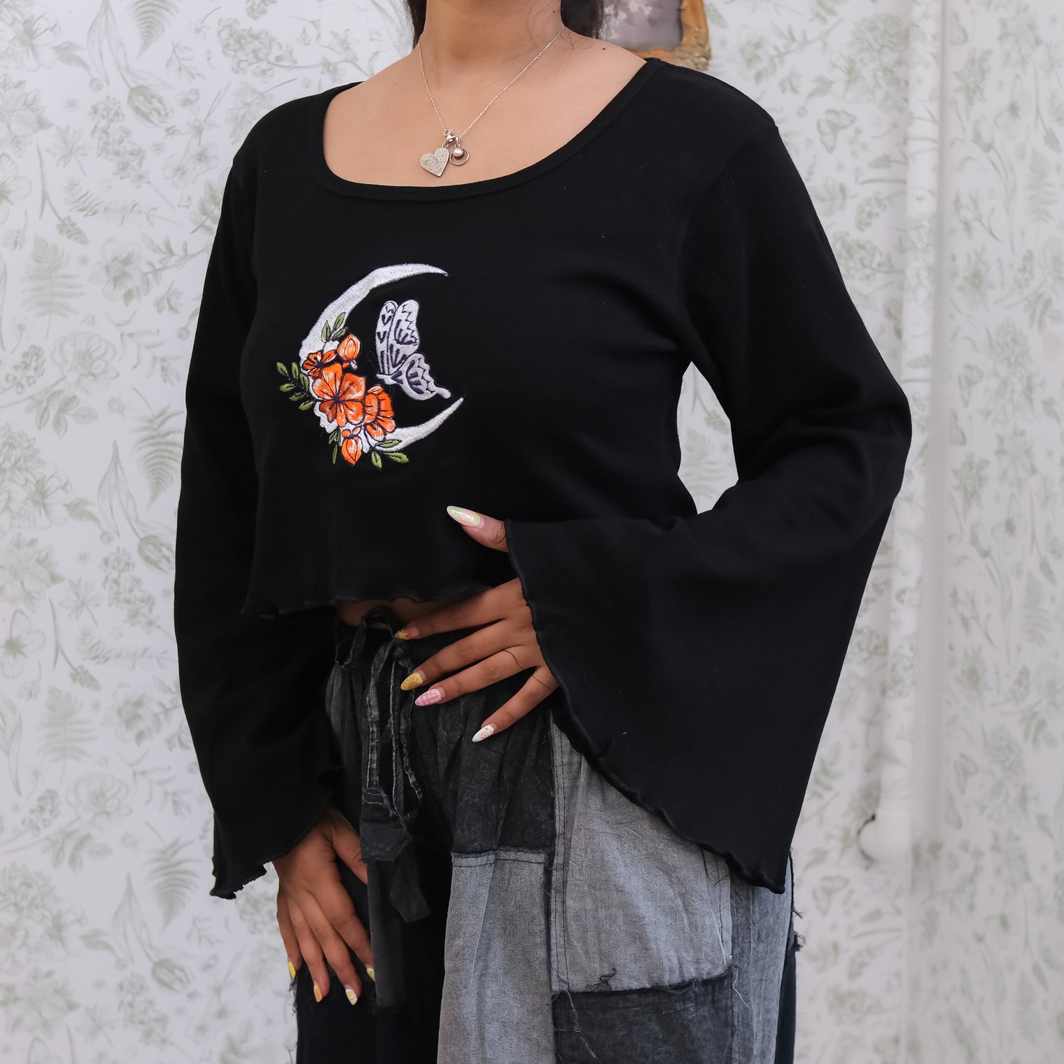 Whimsigoth Celestial Butterfly Hand Embroidered Sweater