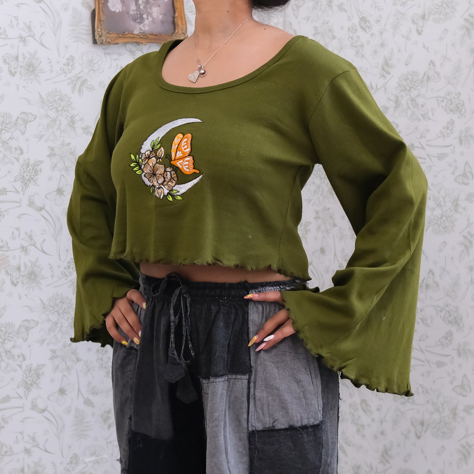 Whimsigoth Celestial Butterfly Hand Embroidered Sweater
