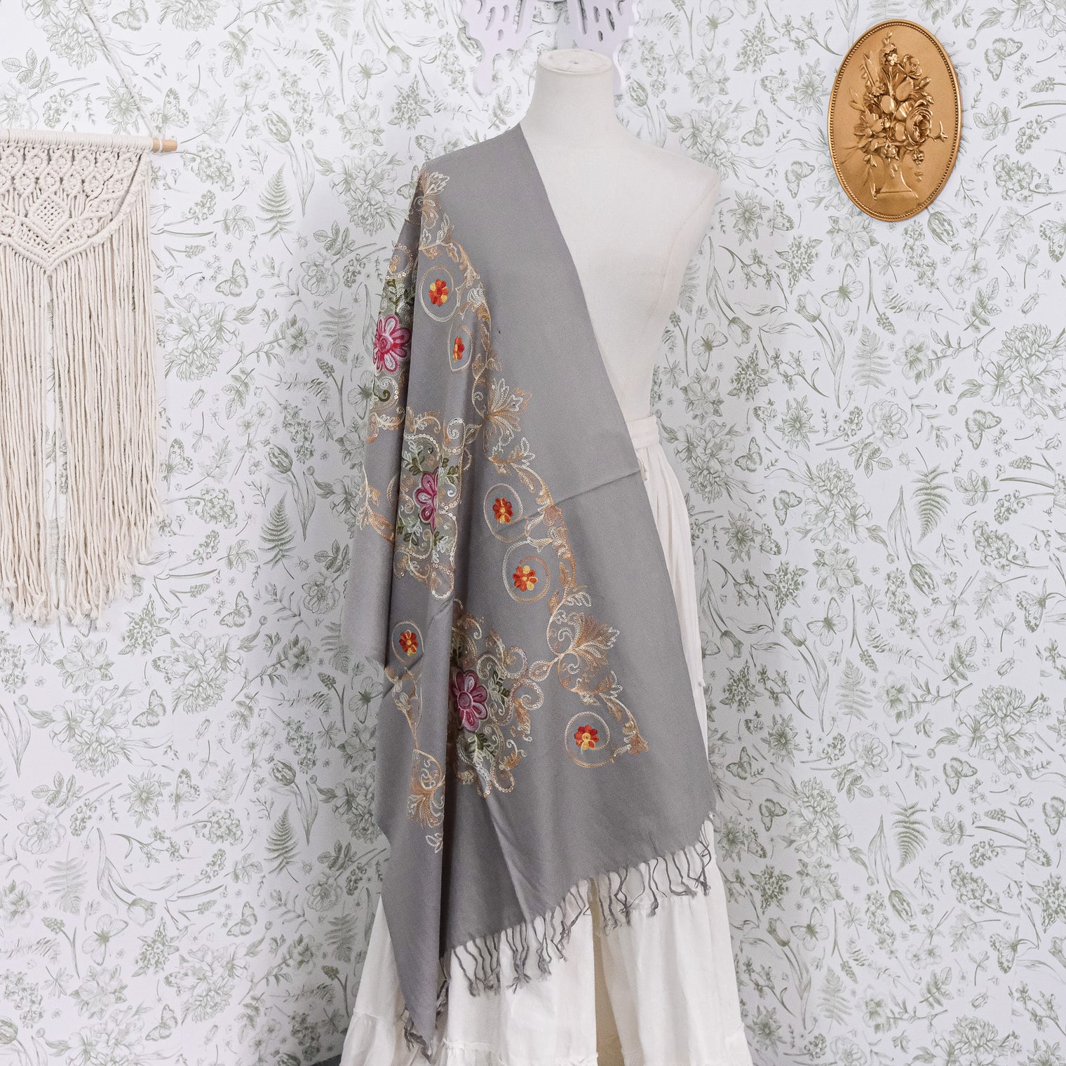 Boho Floral Paisley Embroidered Shawl Wrap