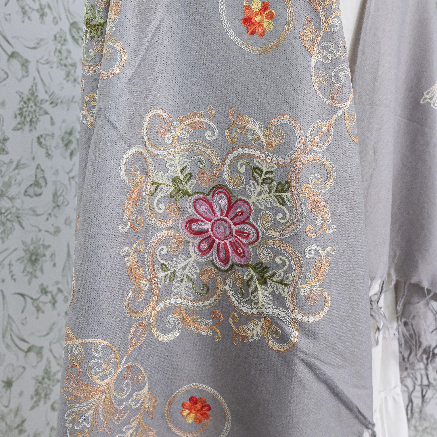 Boho Floral Paisley Embroidered Shawl Wrap