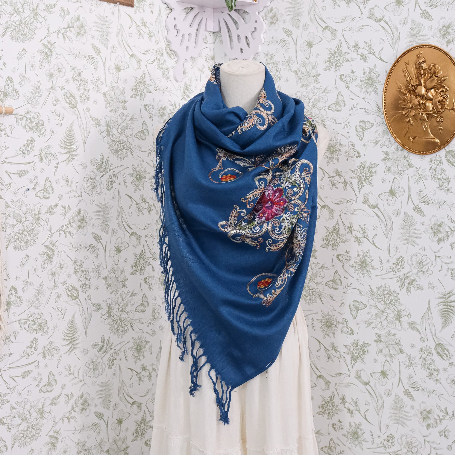 Boho Floral Paisley Embroidered Shawl Wrap