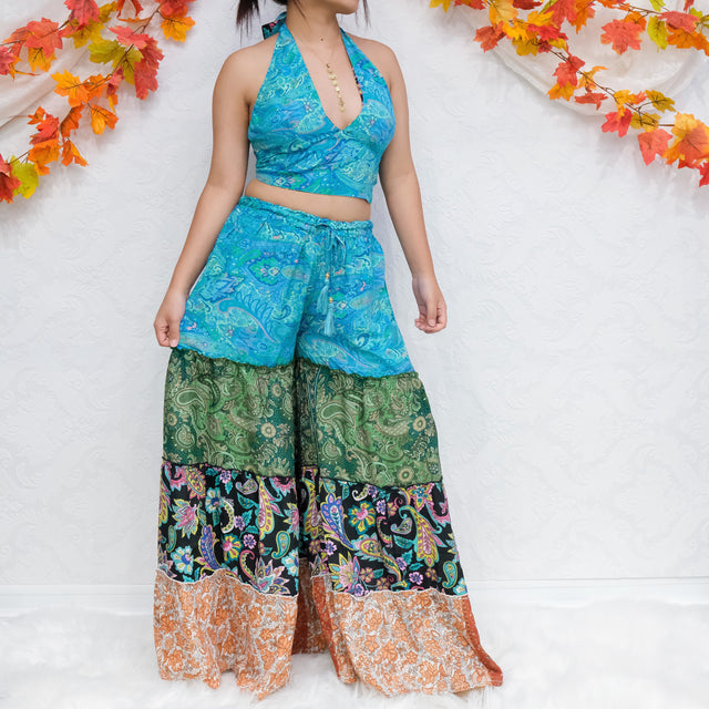 Patchwork Flowy Tiered Pant with Reversible Halter Top