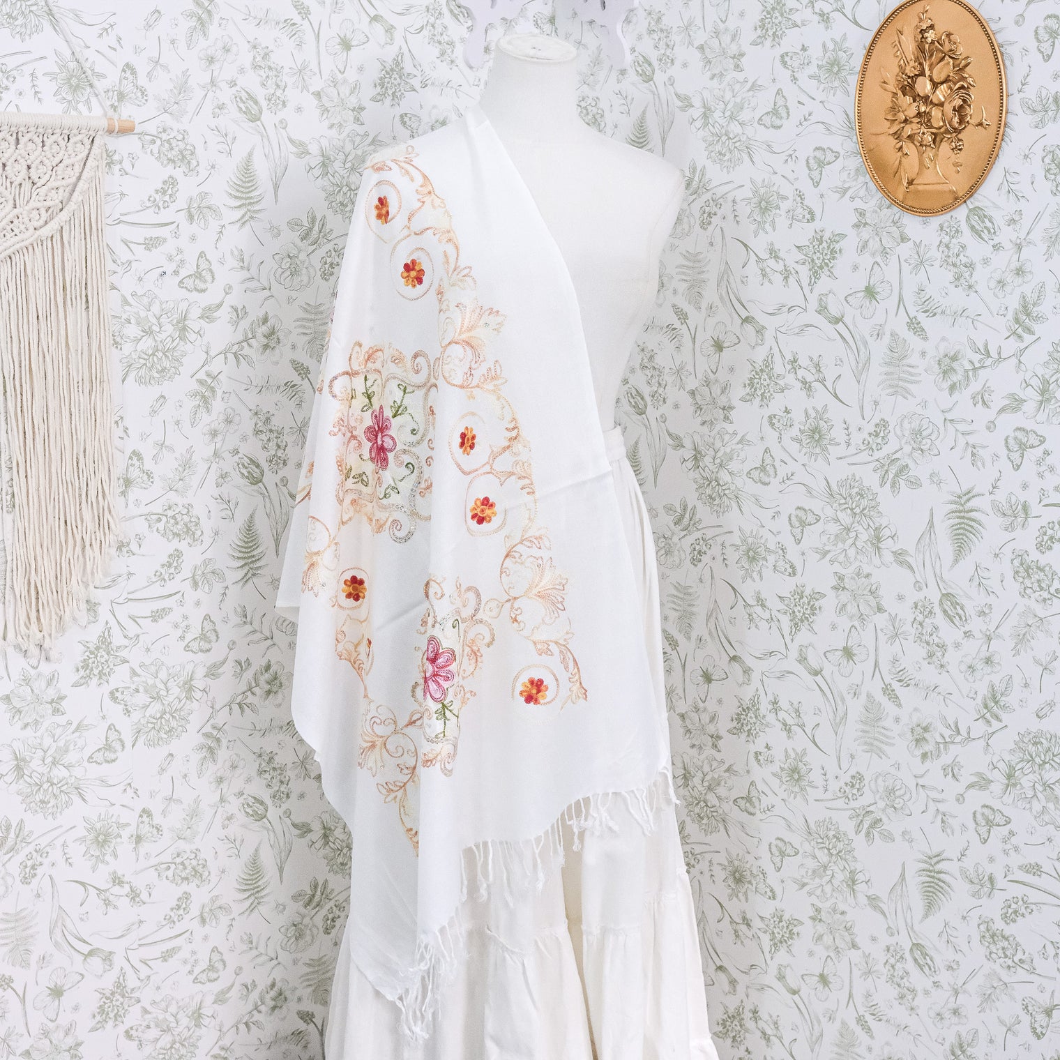 Boho Floral Paisley Embroidered Shawl Wrap