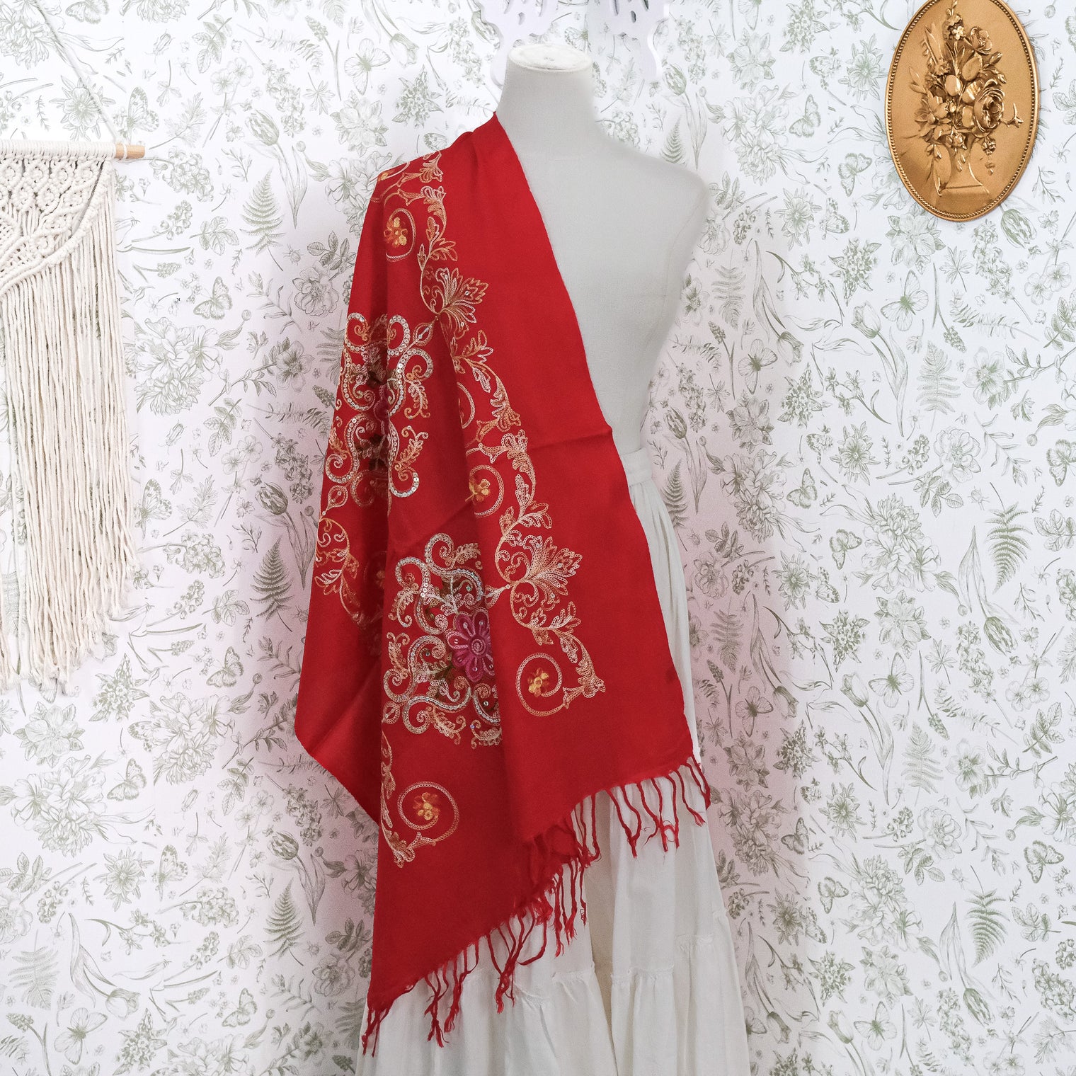 Boho Floral Paisley Embroidered Shawl Wrap