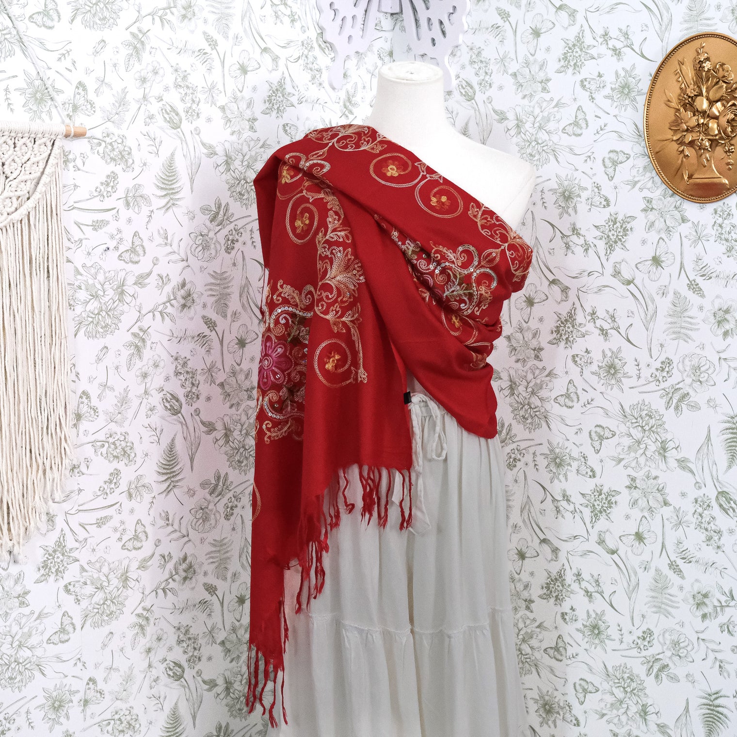 Boho Floral Paisley Embroidered Shawl Wrap