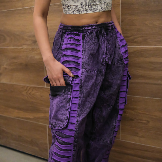 Patchwork Ribbed Cotton Baggy Pants