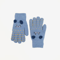 Kids Fleece Lined Knit Cat Design Gloves