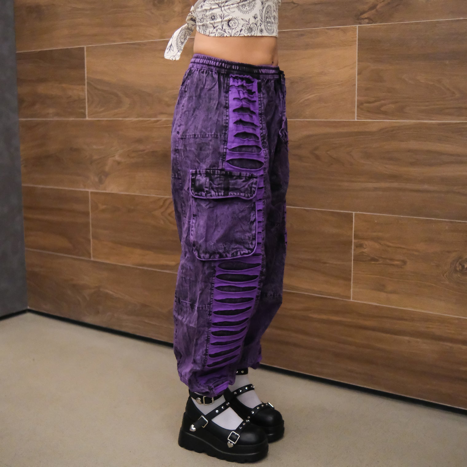 Patchwork Ribbed Cotton Baggy Pants