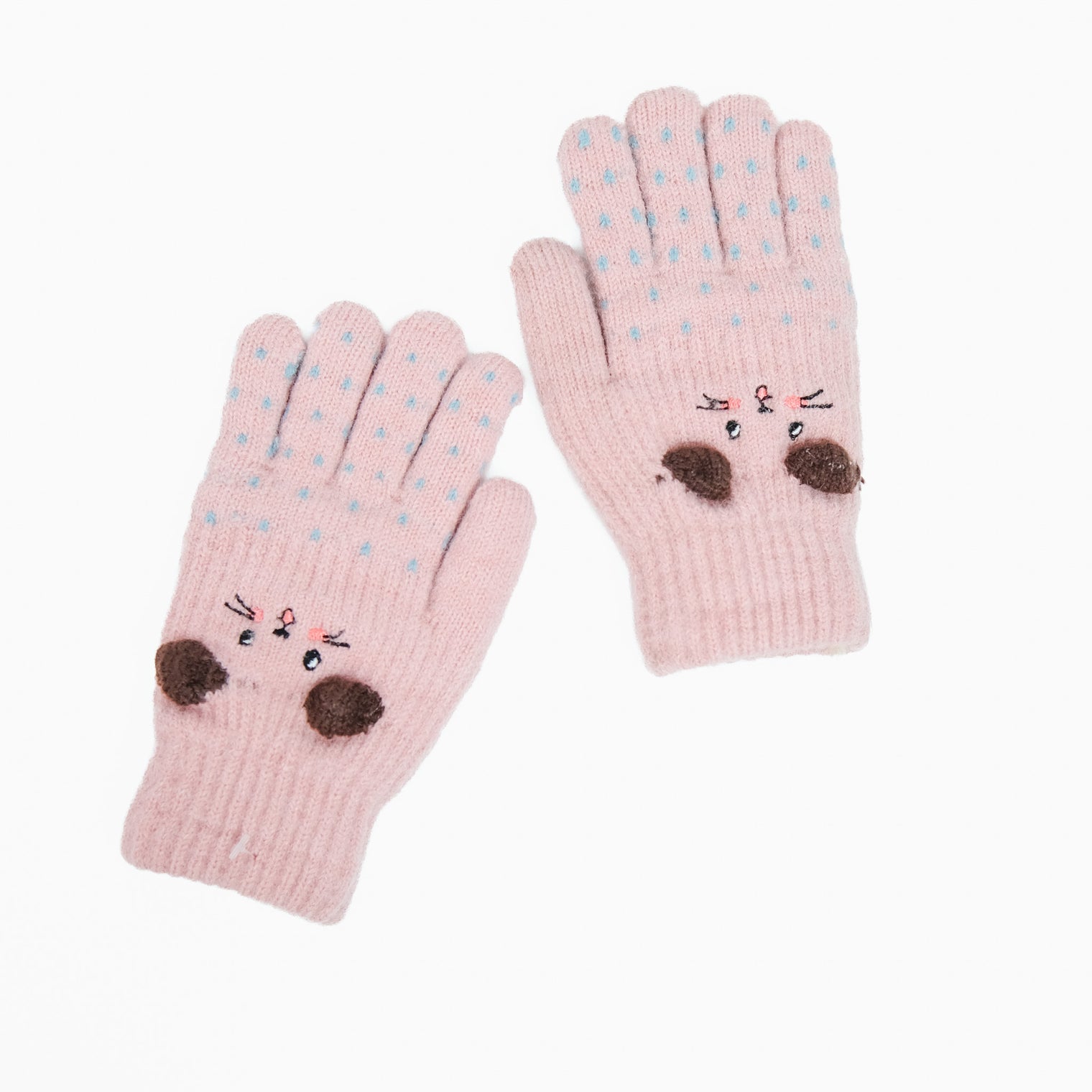 Kids Fleece Lined Knit Cat Design Gloves
