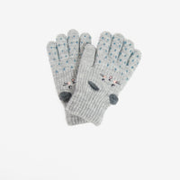 Kids Fleece Lined Knit Cat Design Gloves