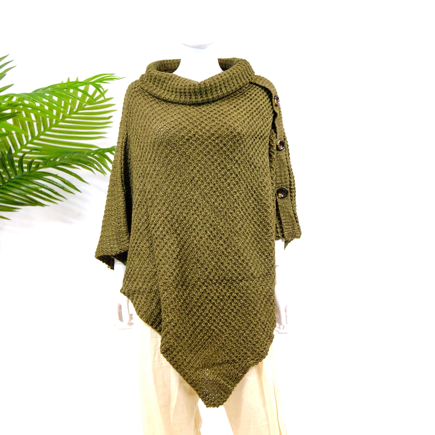Knitted Turtle Neck Side Button Two Way Winter Poncho/Wrap