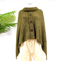 Knitted Turtle Neck Side Button Two Way Winter Poncho/Wrap