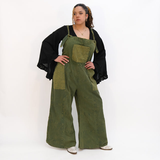 Stonewashed Cotton Wide Leg Jumpsuit