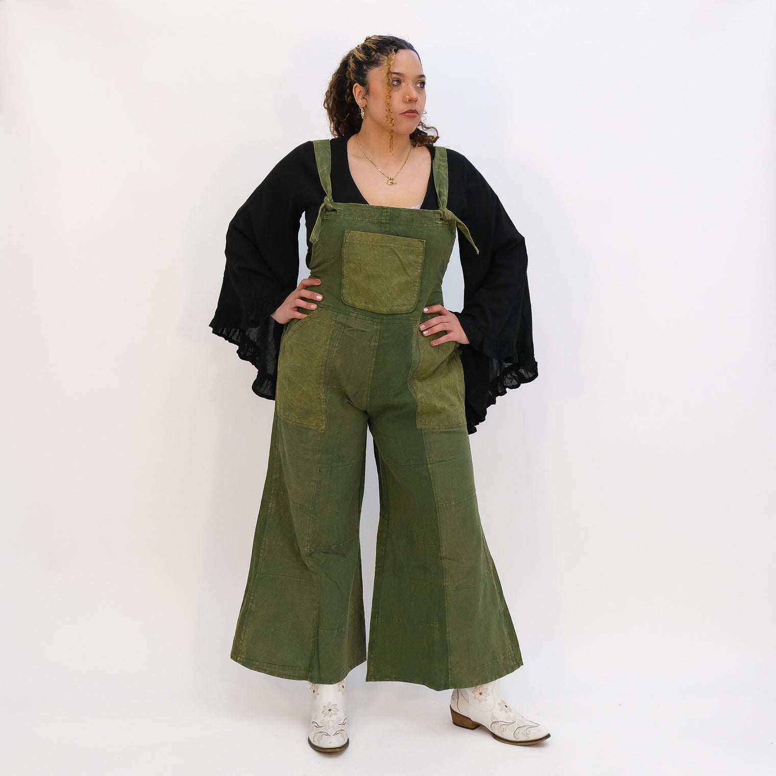 Stonewashed Cotton Wide Leg Jumpsuit