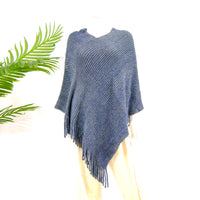 Hand Knit V Neck Winter Ponchos with Fringe