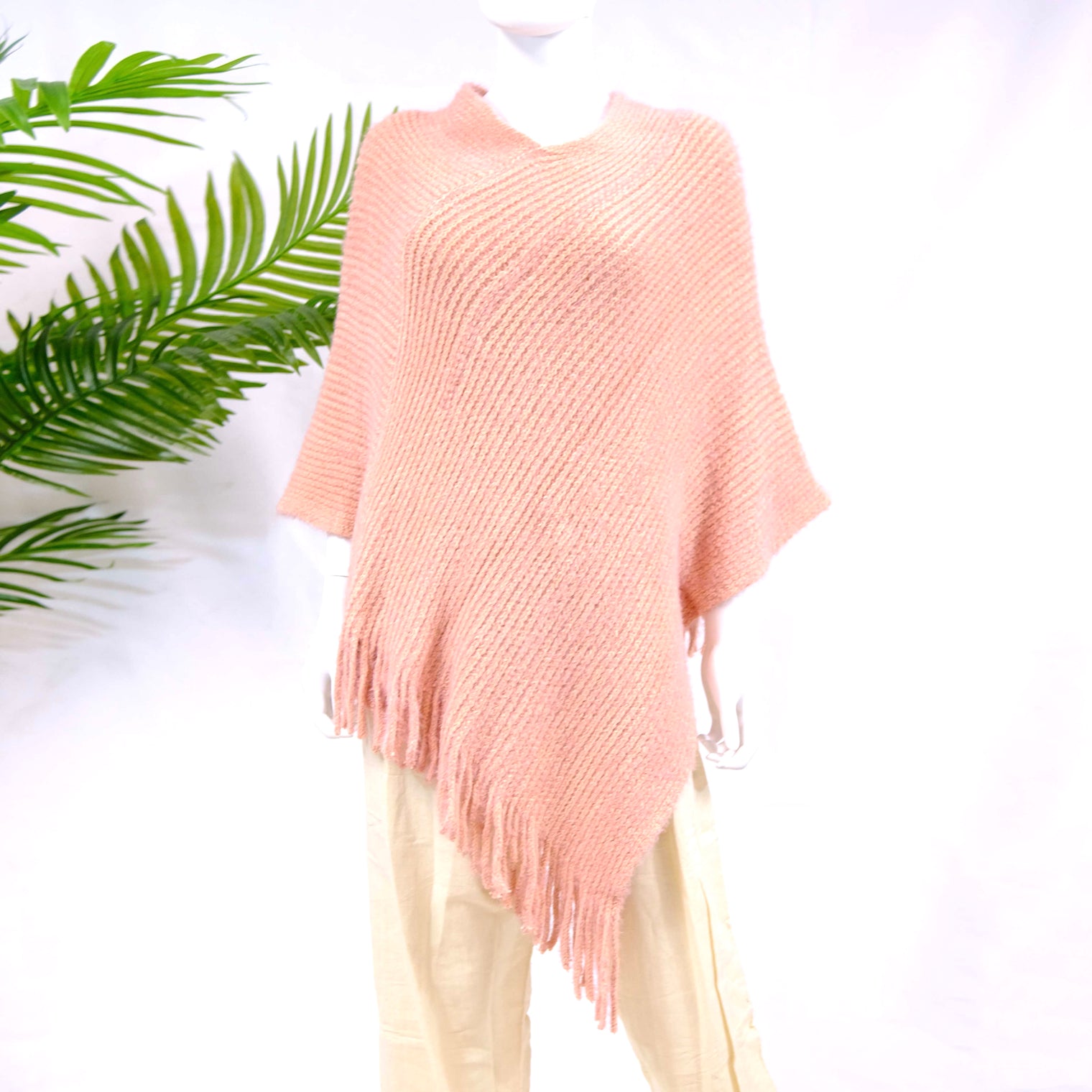 Hand Knit V Neck Winter Ponchos with Fringe