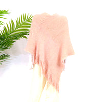 Hand Knit V Neck Winter Ponchos with Fringe
