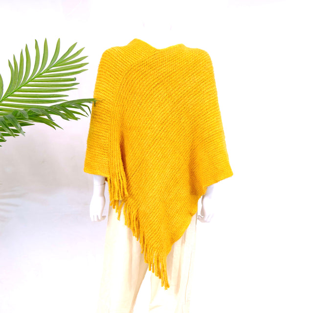 Hand Knit V Neck Winter Ponchos with Fringe