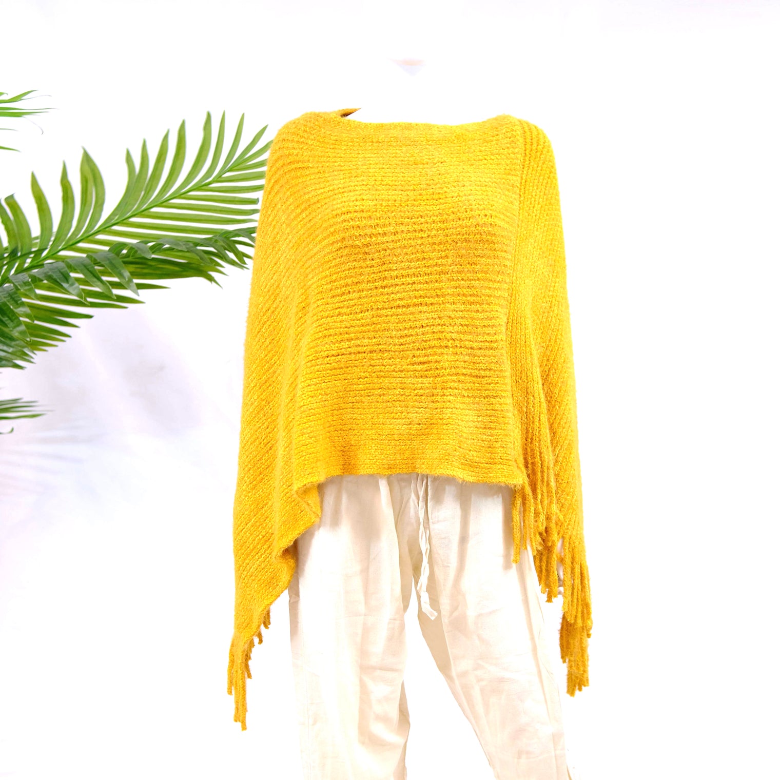 Hand Knit V Neck Winter Ponchos with Fringe
