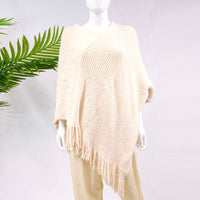 Hand Knit V Neck Winter Ponchos with Fringe