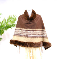 Wool Blend Oversized Warm Faux Fur Poncho