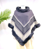 Wool Blend Oversized Warm Faux Fur Poncho