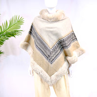 Wool Blend Oversized Warm Faux Fur Poncho