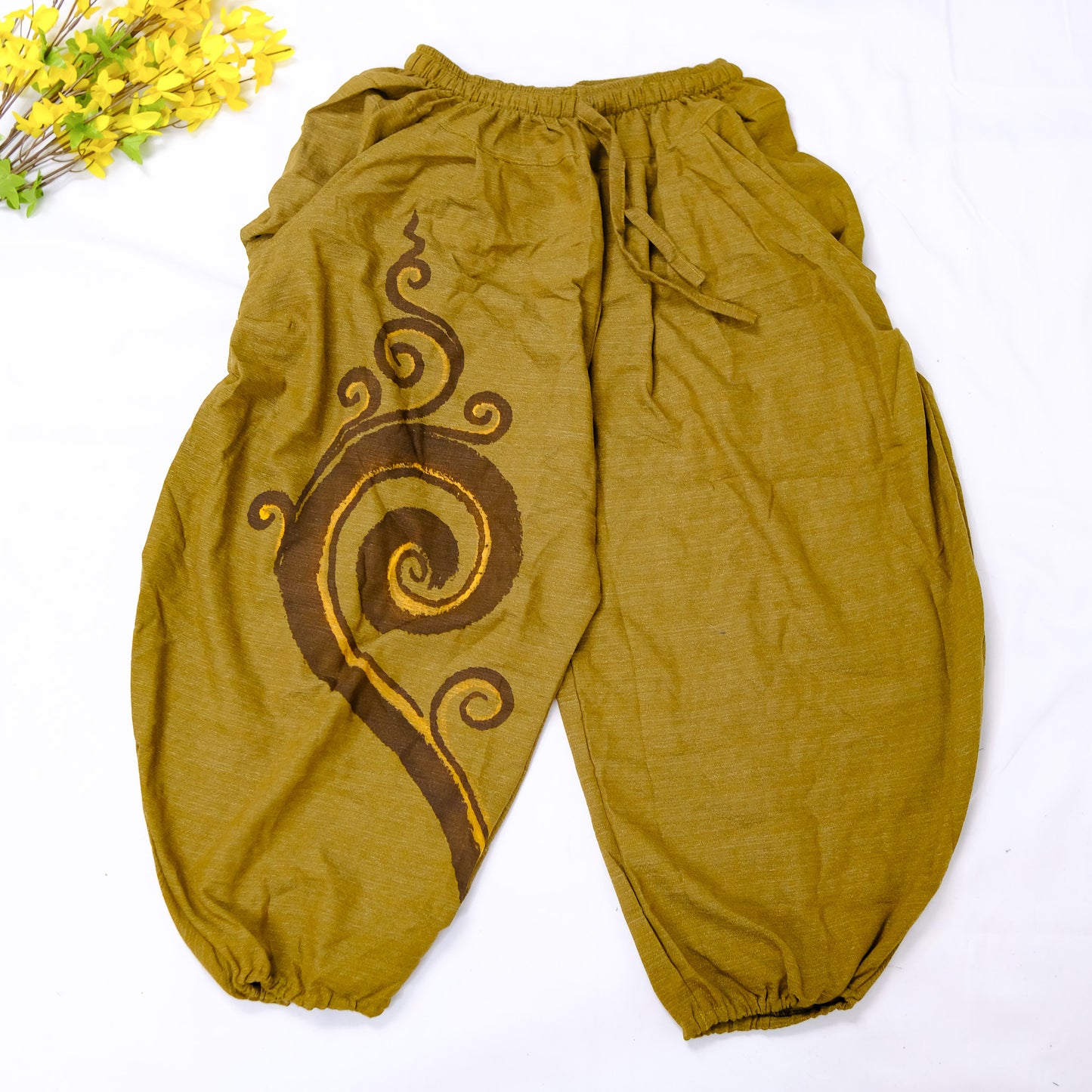 Genie Style Harem Cotton Pants with Hand Drawn Spiral Design