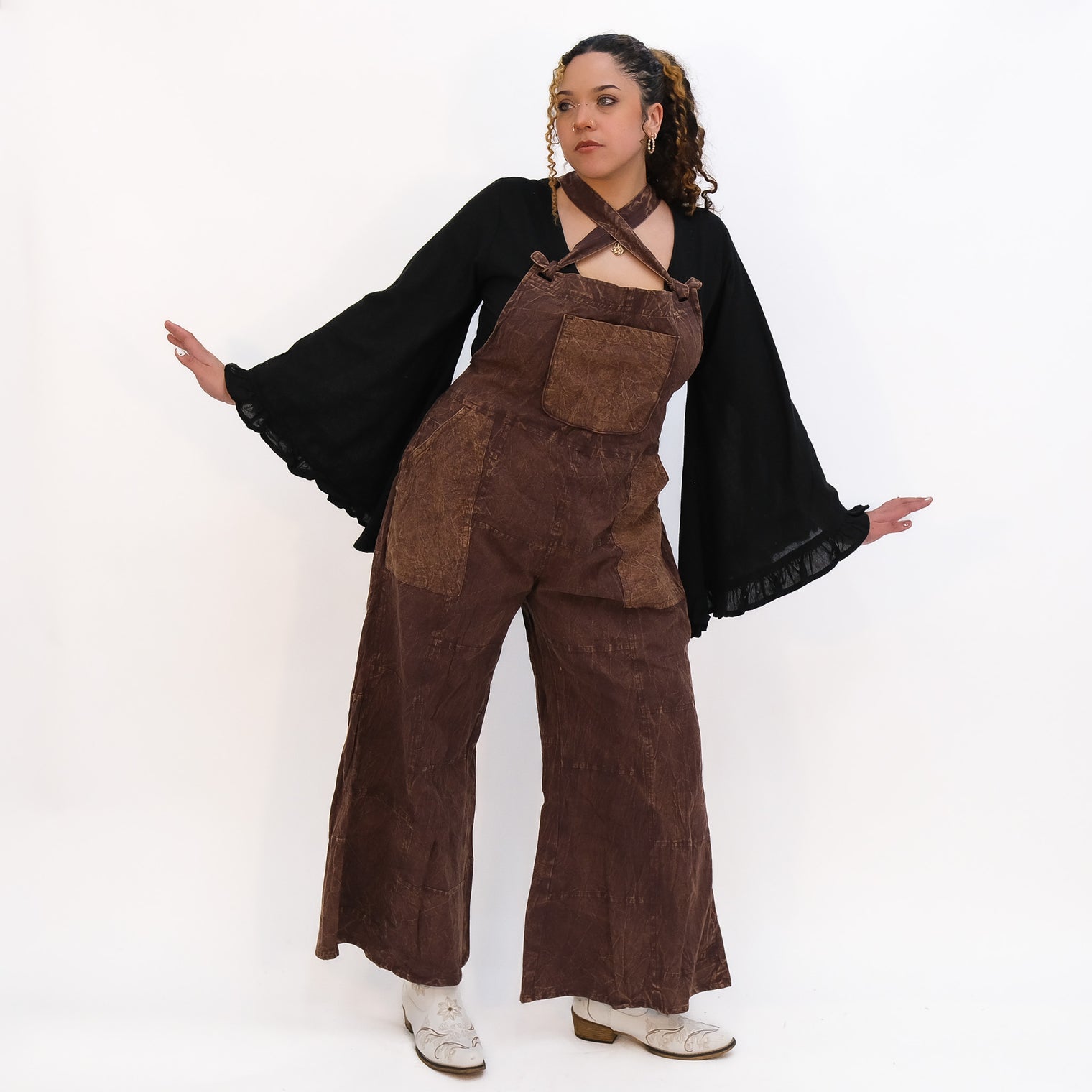 Stonewashed Cotton Wide Leg Jumpsuit