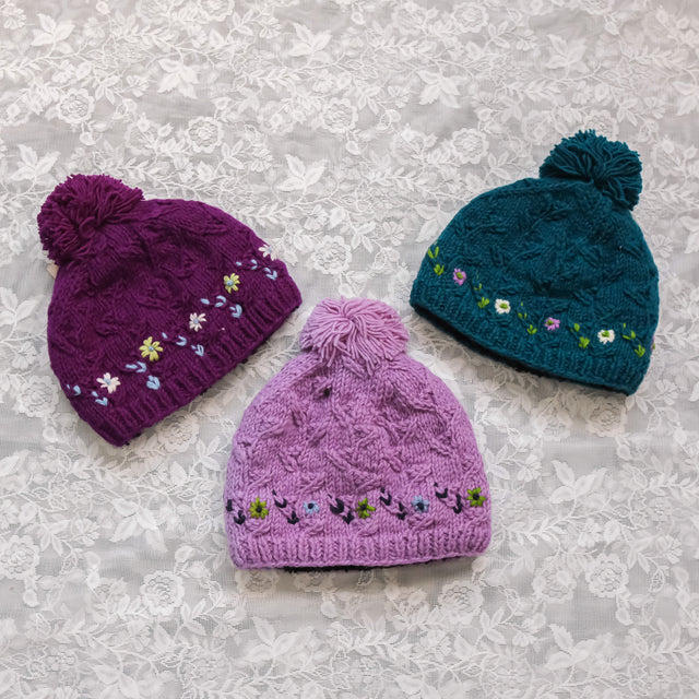 Hand Embroidered Woolen Bobble Hat