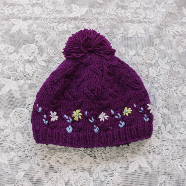 Hand Embroidered Woolen Bobble Hat