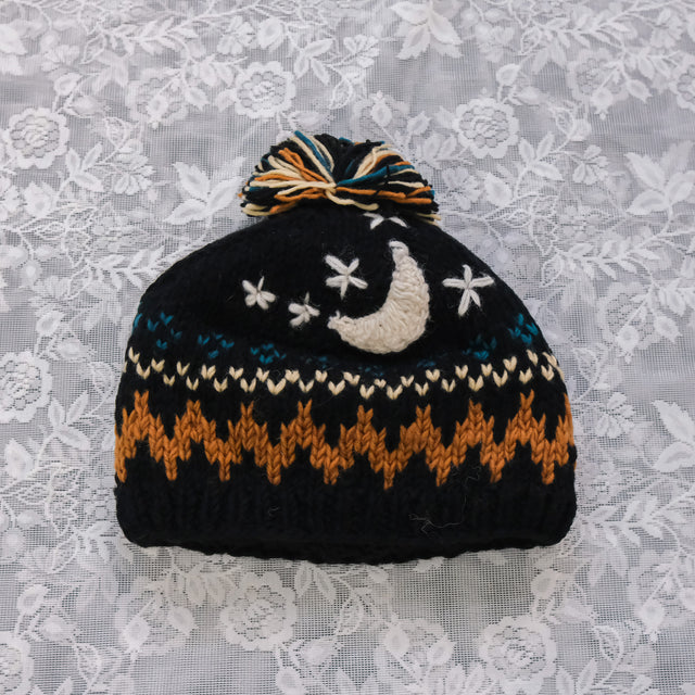 Hand Knitted Crescent Wool Hat