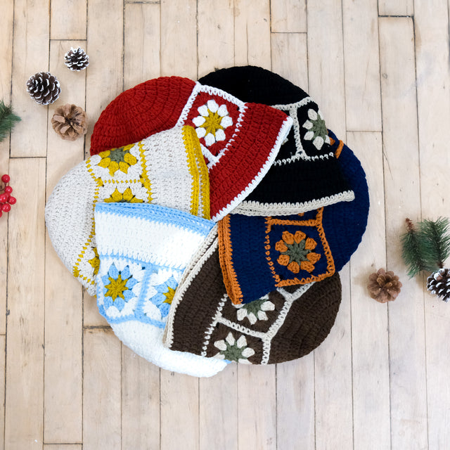 Crochet Flower Bucket Boho Hippie Hat