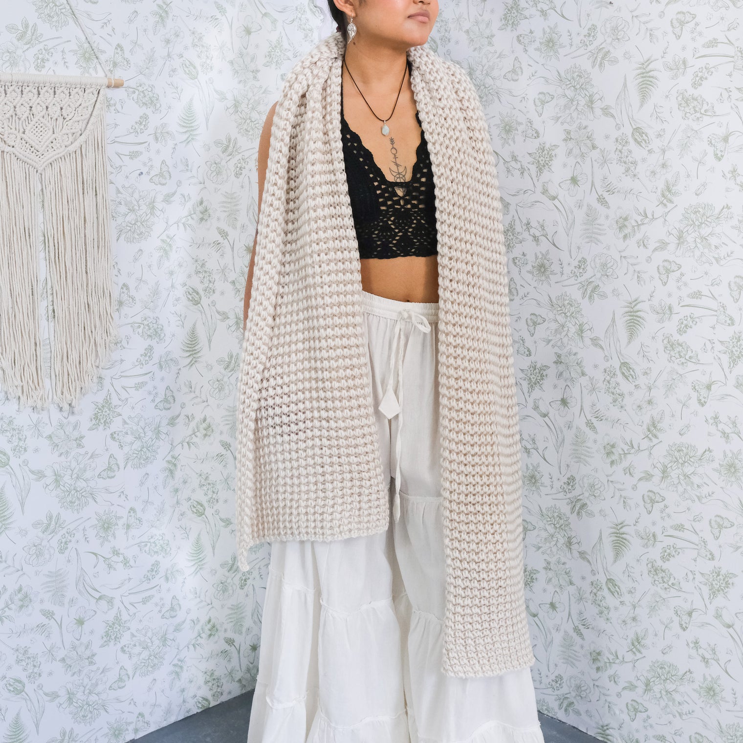 Hand Knitted Wool Blend Long Scarfs