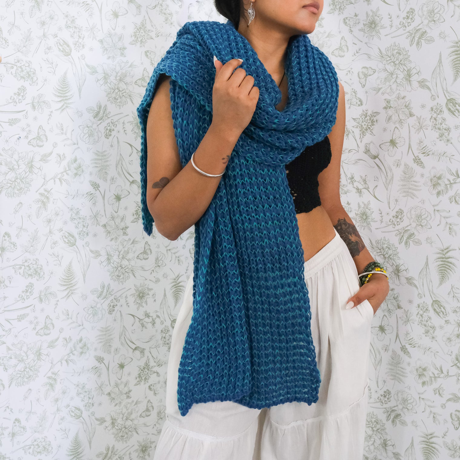 Hand Knitted Wool Blend Long Scarfs