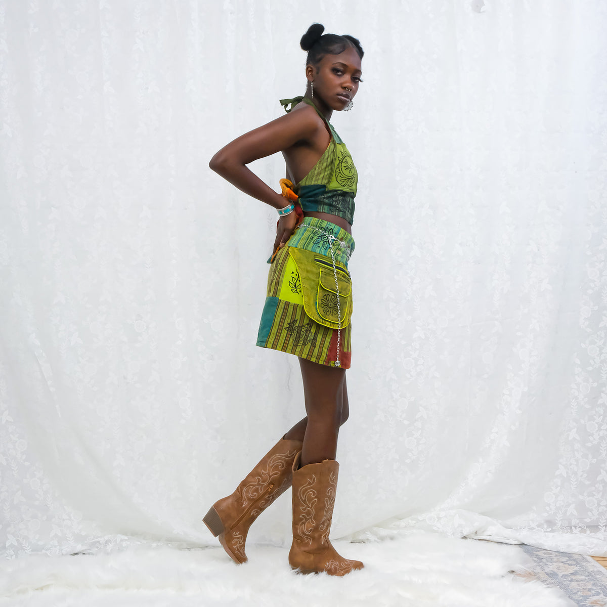 Short Patch Mini Skirt with Popper Button – karmanepalcrafts