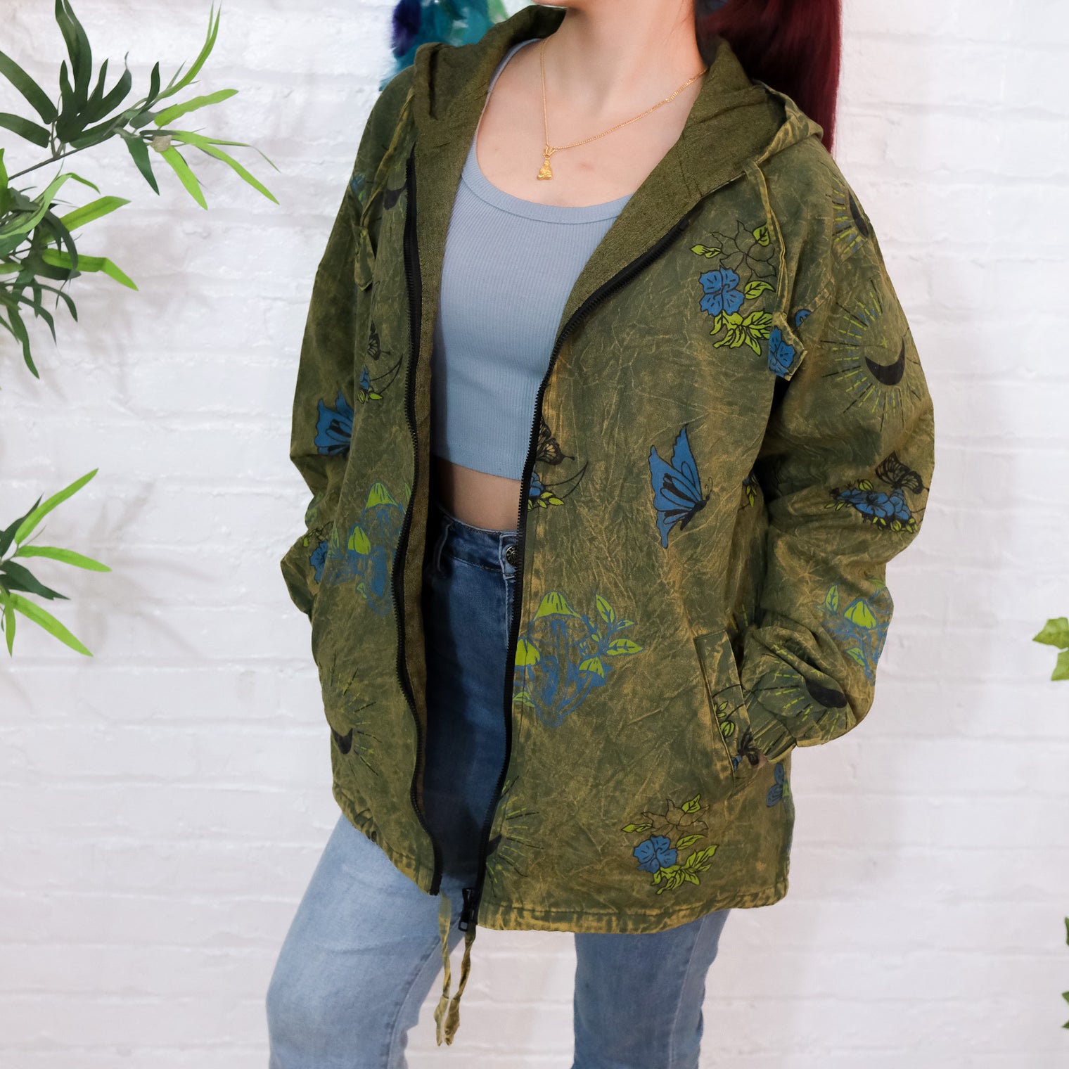 Whimsy Goth Oversized Zippered Jacket with Hoodie