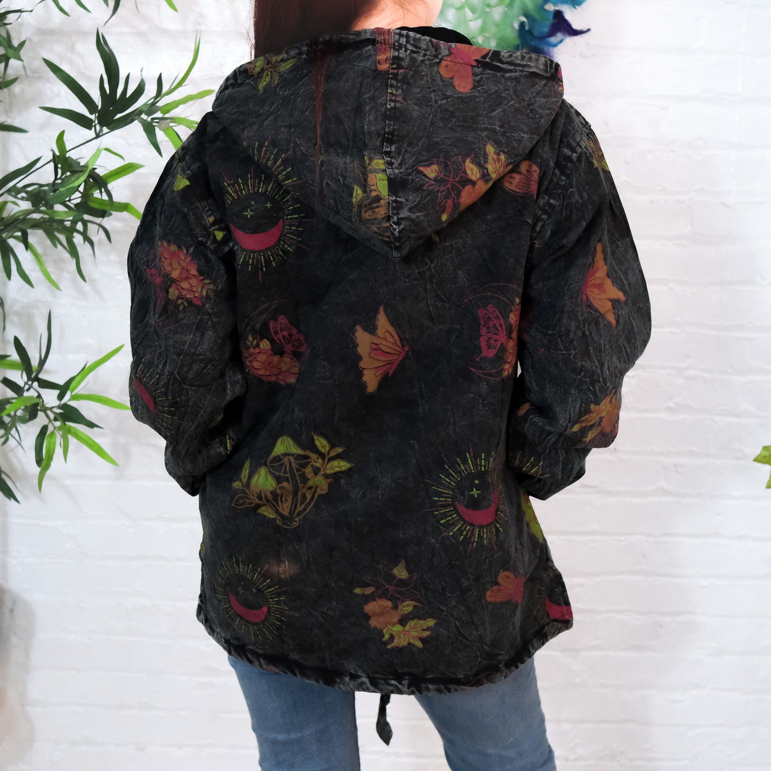 Whimsy Goth Oversized Zippered Jacket with Hoodie
