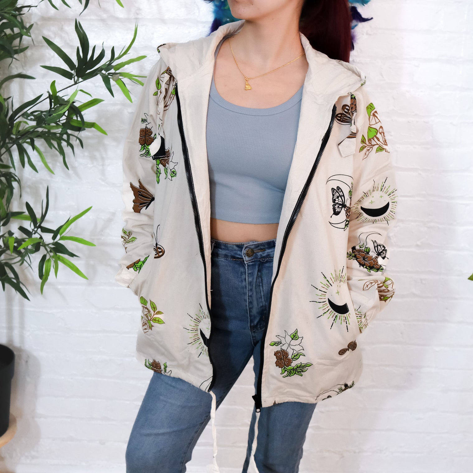 Whimsy Goth Oversized Zippered Jacket with Hoodie