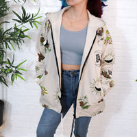 Whimsy Goth Oversized Zippered Jacket with Hoodie