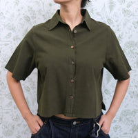 Women's Cotton Crop Button Down Shirt
