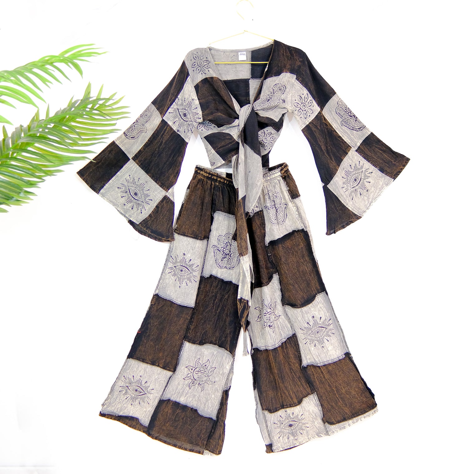 Patchwork Cotton Palazzo Wide Leg Pant Sets