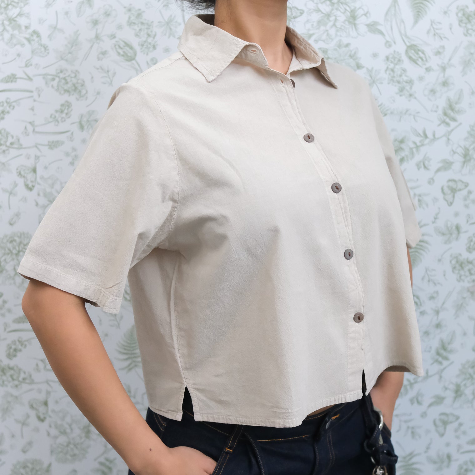 Women's Cotton Crop Button Down Shirt