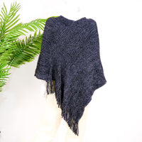 Hand Knit V Neck Winter Ponchos with Fringe