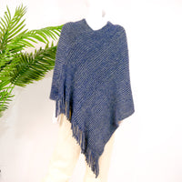 Hand Knit V Neck Winter Ponchos with Fringe
