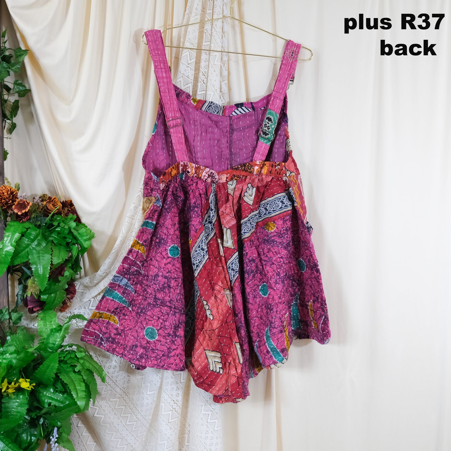 Kantha Bloom Plus Size Flowy Romper with Pockets