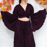 Velvet Boho Wrap Top with Ruffle Sleeve