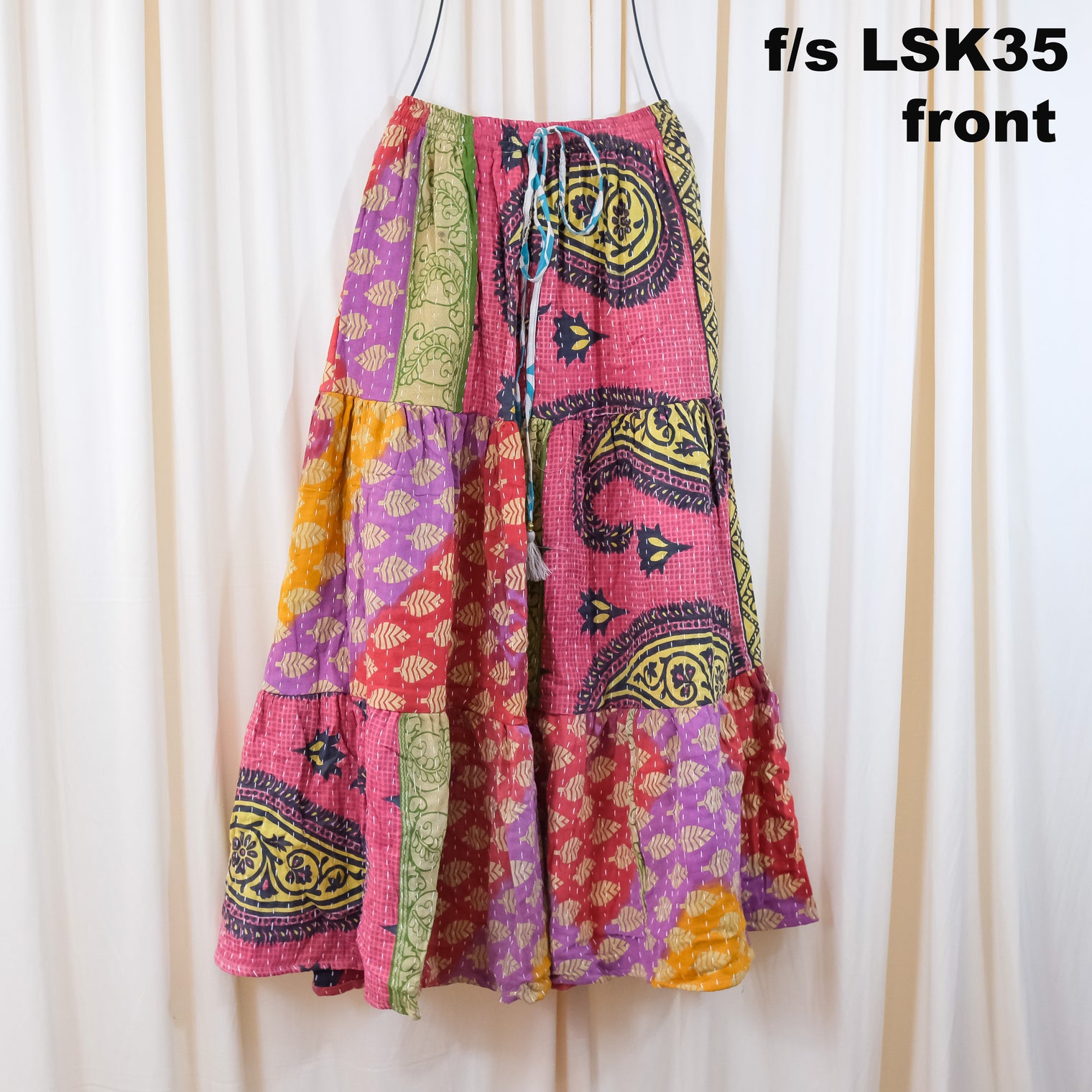 Kantha Long Tiered Boho  Flowy Skirt