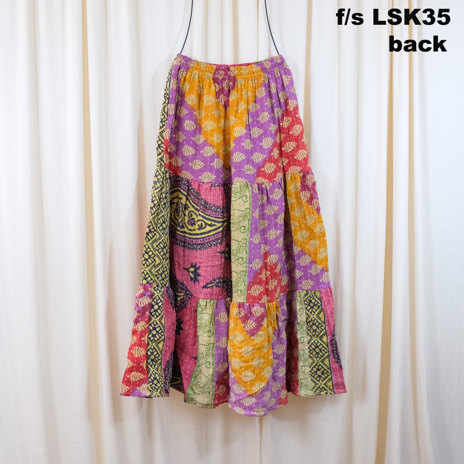 Kantha Long Tiered Boho  Flowy Skirt