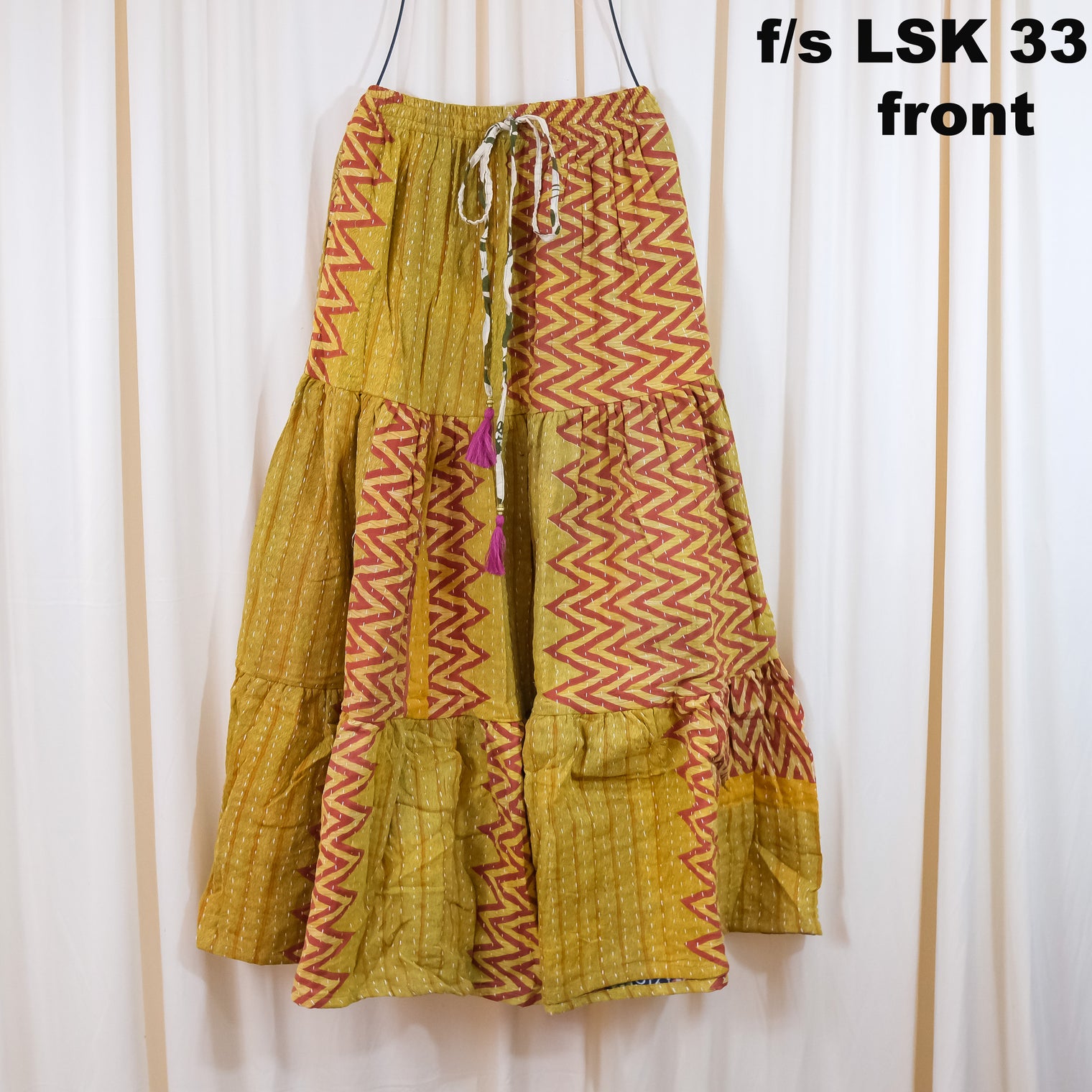 Kantha Long Tiered  Flowy Skirt with Pockets